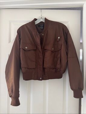 Forever 21 Brown Satin Bomber Jacket